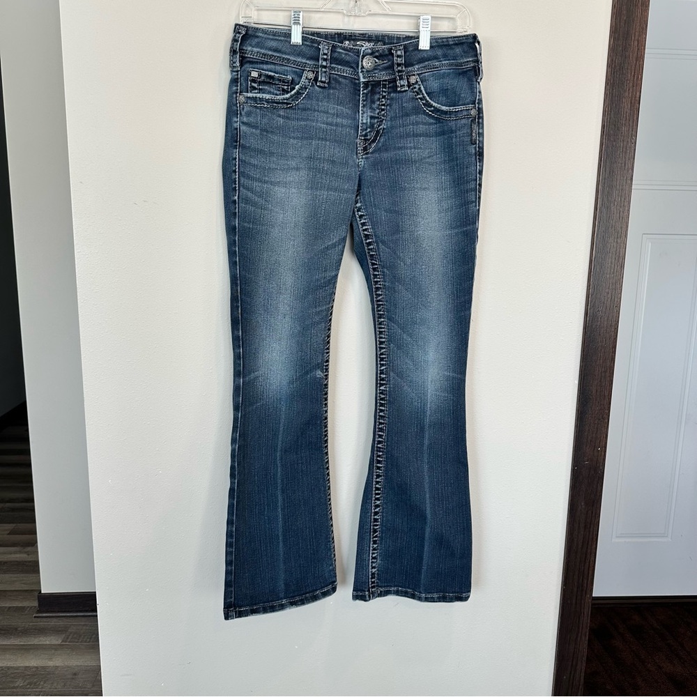 Silver Jeans Suki Surplus Curvy Fit Mid Rise Women's Blue Bootcut Flap Pockets